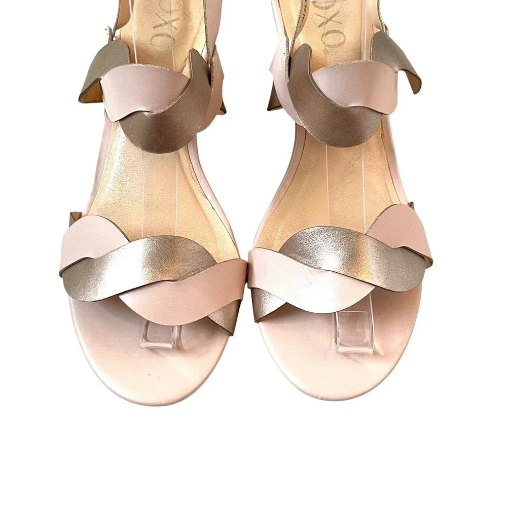 XOXO Women Pink Seaford-C Wedge Sandal 7.5 Metallic Gold Twisted Strap Cork Heel